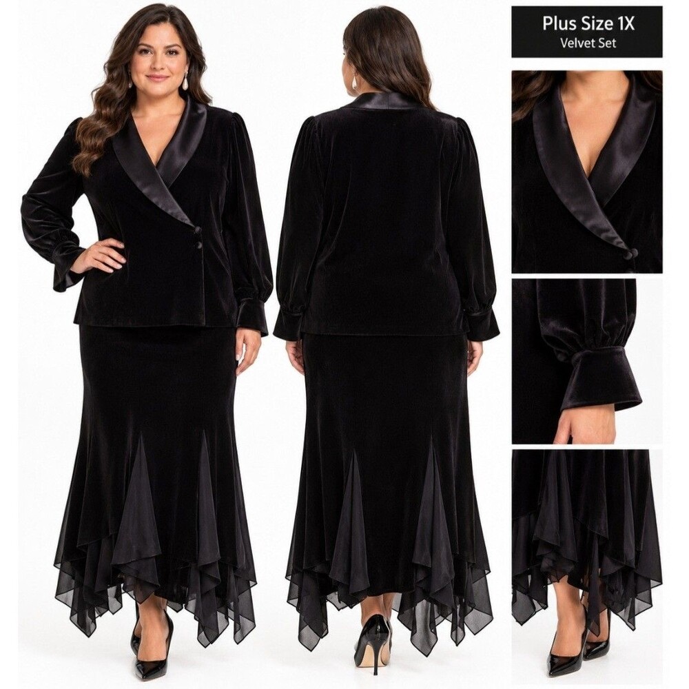 Alex Evenings Plus Size Velvet Evening Skirt Set  Size  1X,skirt 2X.